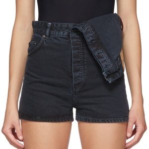 Y/Project Black Denim Asymmetric Shorts